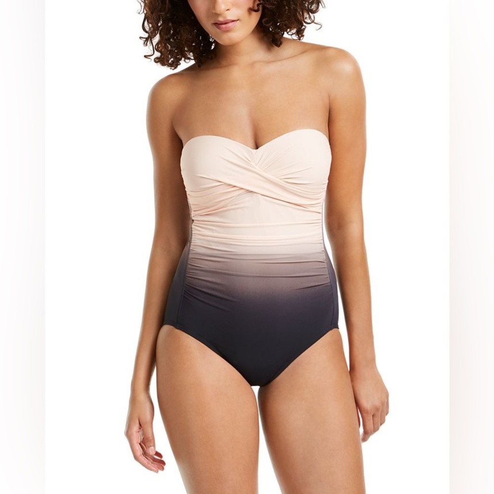 Ombré Twist Tummy-Control Bandeau One-Piece Swimsuit